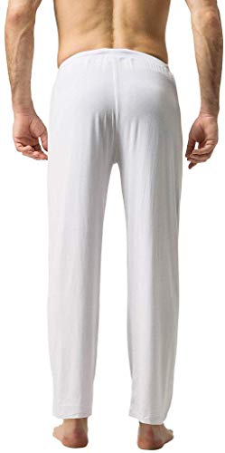 ZSHOW Pantalones de Yoga Suaves Largos Pijama Bolsillos Inclinados de Punto Hombre Blanco Small