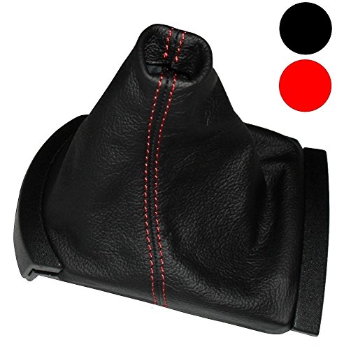 AERZETIX - Funda para palanca de cambios - 100% Piel Genuina - Color de Piel: Negro - Color de Costuras: Rojo