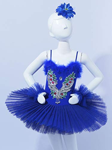 Agoky Vestido de Danza Ballet para Niña Maillot de Patinaje Artístico Diamantes Body Leotardo de Baile Gimnasia Rítmica con Falda Disfraz Bailarina Azul Marino 7-8 años
