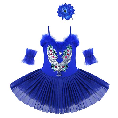 Agoky Vestido de Danza Ballet para Niña Maillot de Patinaje Artístico Diamantes Body Leotardo de Baile Gimnasia Rítmica con Falda Disfraz Bailarina Azul Marino 7-8 años
