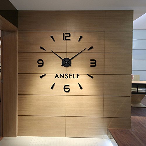 Anself ¡Creativo! DIY Reloj de pared extraíble de dígitos simples del efecto de espejo de acrílico vidrio de decal para la decoración del hogar
