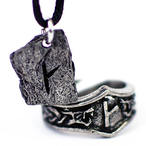 Asgard El estaño de Viking Rune Colgante Y juego con el anillo ajustable Runic Gift Set Kaun K / Q para