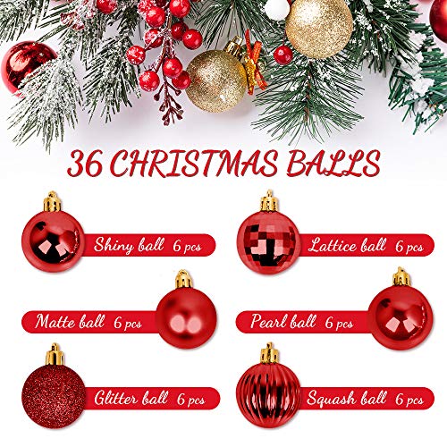 Bolas de Navidad 4cm, Speyang Bolas de Árbol de Navidad Adorno, Christmas Gifts Bolas de Navidad, Decoración de Bolas de Navidad Arbol, Fiesta Suministro Hogar Decoraciones para Festivales(36Pzs,Rojo)