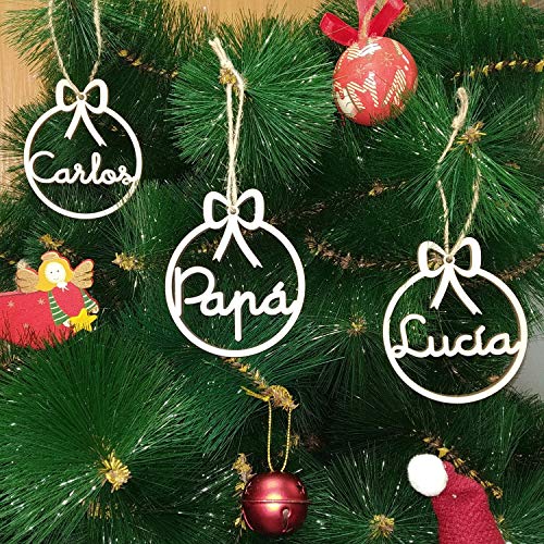 Bolas de navidad de madera personalizadas cordel incluido Adornos navideños Ornamento Decoraciones colgantes de Navidad para el árbol de Navidad