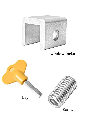 Cerradura de seguridad para ventana corredera ajustable, marco de puerta con cerradura de aleación de aluminio, con cerradura de seguridad y llaves (Plata)
