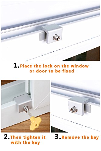 Cerradura de seguridad para ventana corredera ajustable, marco de puerta con cerradura de aleación de aluminio, con cerradura de seguridad y llaves (Plata)