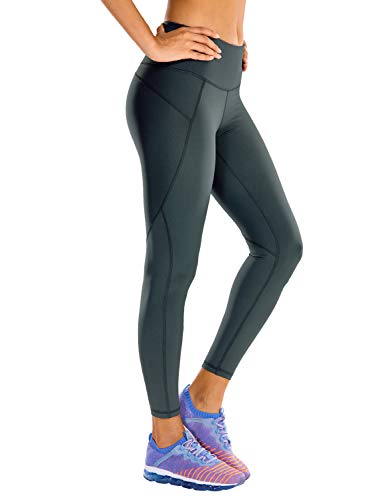 CRZ YOGA Mujer Compression Leggings Cintura Alta Deportivos Running Fitness Pantalon con Bolsillo-63cm Melanita R424 42