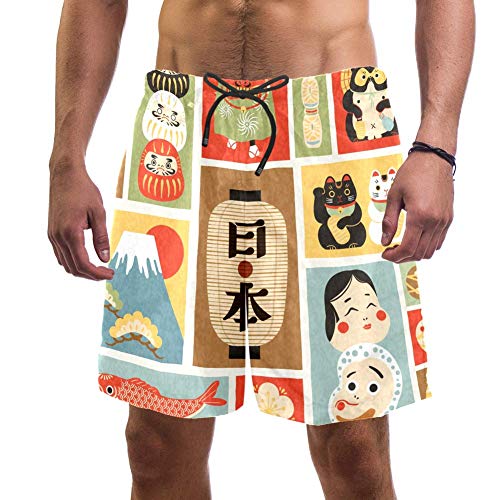 Eslifey - Pantalones cortos de playa japoneses japoneses japoneses de Japón Nombre de país Cultura Símbolo de Natación Troncos de traje de baño multicolor XL