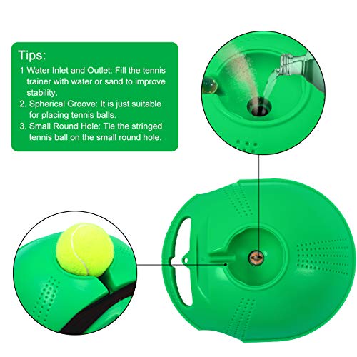 Fostoy Entrenador de Tenis, Tennis Trainer Set Trainer Baseboard con 3 Bolas de Rebote, Entrenamiento de Tenis para Entrenamiento en Solitario Niños Adultos Jugador Principiante (Verde)