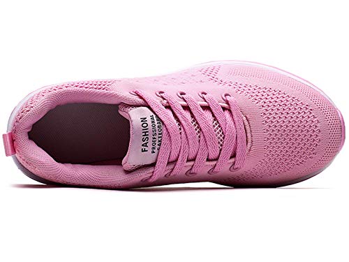 GAXmi Zapatillas Deportivas Mujer Zapatos de Malla Transpirables y Ligeros con Cordones y Cojín de Aire para Running Fitness Rosa 36.5 EU (Etiqueta 38)