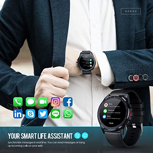 GOKOO Reloj Inteligente Hombre Smartwatch Deportivo Rastreador Actividad Reloj Inteligente Pantalla Táctil Completa Entrenamiento Respiratorio IP68 Impermeable Compatible con Android iOS (Negro)