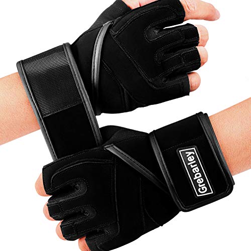 Grebarley Fitness Gloves Guantes de Entrenamiento, Levantamiento de Pesas liviano Ideal para Levantamiento de Pesas, Entrenamiento de Crossfit y Traje de Ciclismo para Hombres y Mujeres (Negro, L)