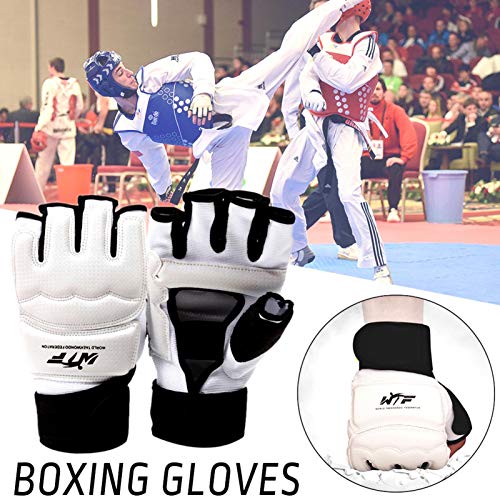 Guantes de taekwondo de medio dedo para combatir karate lucha equipo de gimnasio hombres y mujeres guantes S/M/L/XL (blanco)
