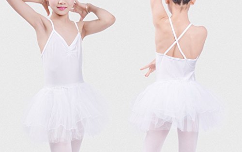 Happy Cherry - Traje de Baile Vestido Ballet con Falda Tul para Niñas con Braguita Interior 4-5 Años - 100-110cm Blanco