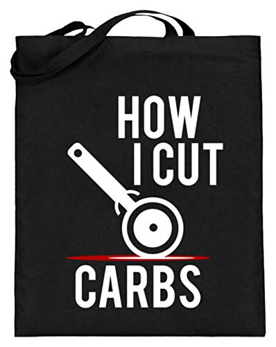 How I Cut Carbs - fitness, entrenador, deportista, culturismo, comer, gimnasio, entrenamiento - bolsa de yute (con asas largas), color Negro, talla 38cm-42cm