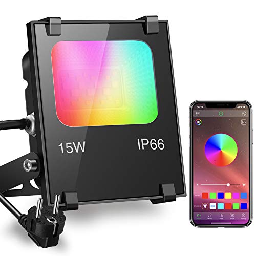 iLC Foco LED RGB de Colores 15W Inteligente Controlado por la Aplicación de Teléfono Foco Proyector Exteriores - IP66 Impermeable - Multicolor16 millones 20 Modos - sincronización de música