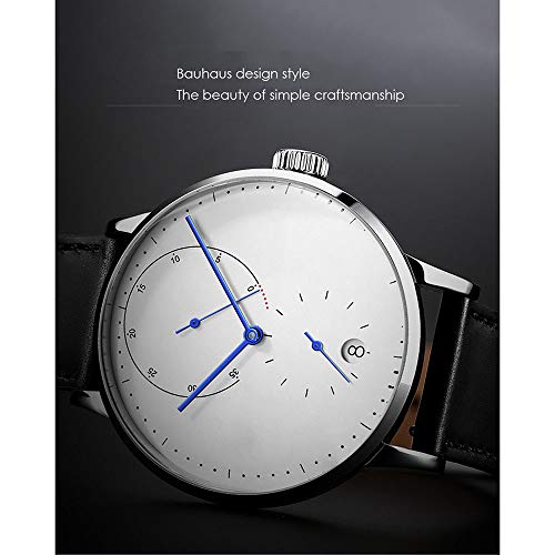 irugh Reloj mecánico automático, Estilo Minimalista Bauhaus, Correa de Acero Inoxidable para Hombre, Reloj de Calendario, Reloj Impermeable en Profundidad.