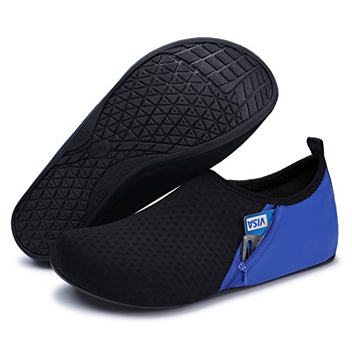 JOINFREE Zapatos de Agua para Hombre Zapatos de natación de Playa Calcetines de Aqua de Secado rápido Zapatos de Piscina para Surf Yoga Aeróbic Acuático Bolsillo Negro Azul EU 44-45