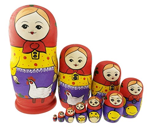 Juego de 10 juguetes de apilamiento de la vida de la granja, muñeca rusa hecha a mano, juguete de madera para decoración de habitación de niños