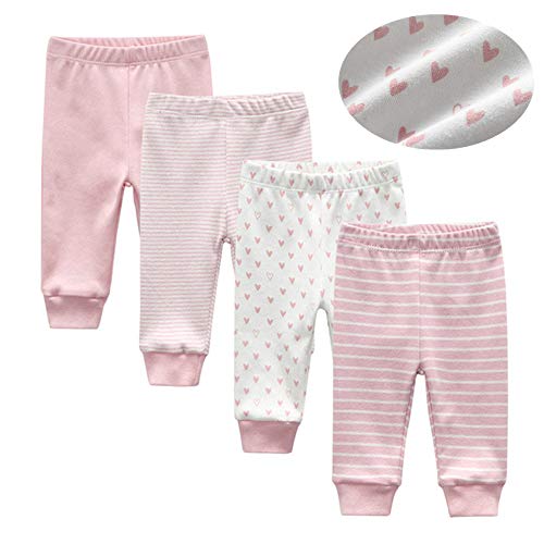 Kiddiezoom - Conjunto de 4 pantalones de bebé unisex para niña Rosa. 0-3 Meses
