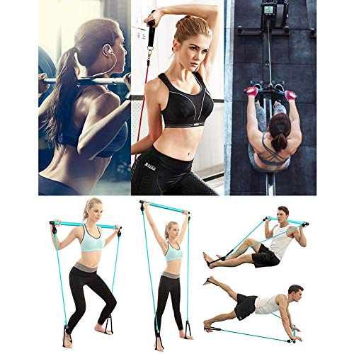 Kit de barra de palo Pilates con banda de resistencia y aro de pie Varilla de yoga multifuncional Equipo de ejercicio deportivo Expansor de pecho Tirador de brazo para culturismo en el gimnasio en cas