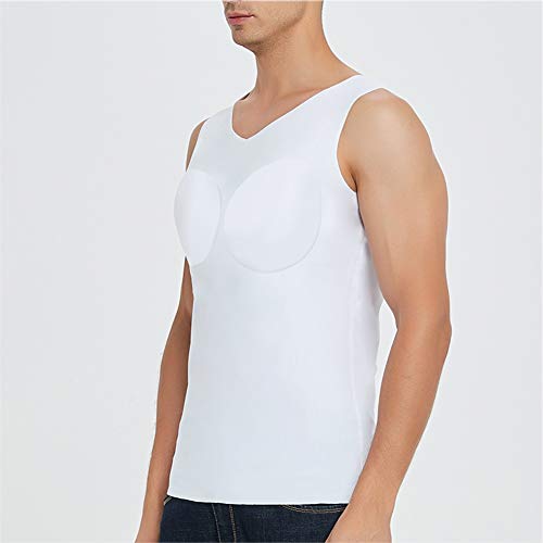 Lu Hombres Músculo Pectoral Falso Simulación Ropa Interior Fitness Invisible Camisa Cuello V (Color : White, Size : XS)