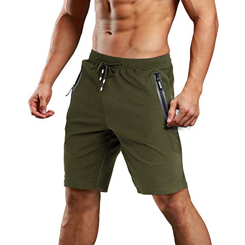 MAGCOMSEN Pantalones cortos de verano para hombre, ligeros, de secado rápido, para yoga, correr, para hombre, cintura elástica, con varios bolsillos, verde militar, 40