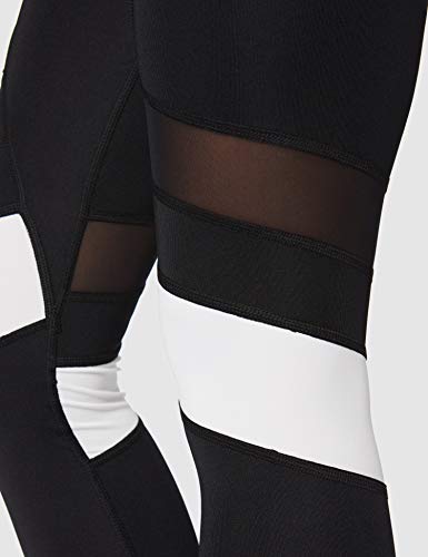 Marca Amazon - AURIQUE Mallas para Correr por el Tobillo de Tiro Alto Mujer, Negro (Black/White), 42, Label:L