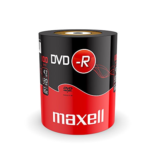 Maxell 275733 DVD-R 4.7 GB 16X 120 min Video (100 Discos – Envoltura retráctil)