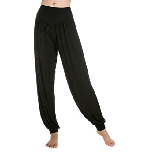 MEISHINE® Mujer Pantalones de Yoga Algodón Modal Harem Pantalón Polainas por Danza, Yoga, Ganduleado, Fitness - Muy Suave (Size S, Negro)