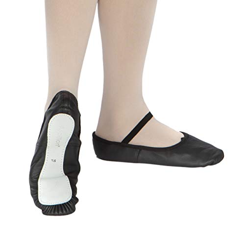 Papillon Zapatos de ballet para niños, Zapatillas de ballet con goma elástica, piel, suela completa de ante, color Negro, talla 26.5 EU