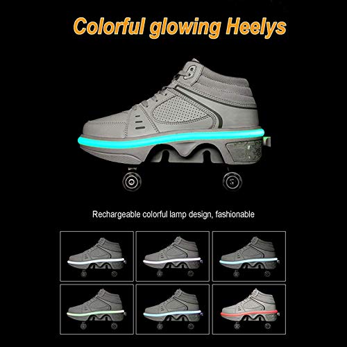 Patines de Ruedas, Patines de Ruedas 2 en 1 con luz LED de Color, Zapatos Parkour/Zapatos de Patinaje sobre Ruedas en línea, Patines de Cuatro hileras con Ruedas para Deportes al Aire libr
