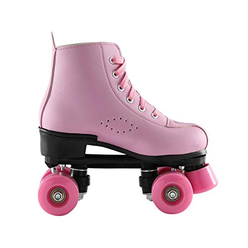 Patines Patines de rodillo de cuero artificial Doble Línea Patines Mujeres Hombres Adulto Dos líneas Skate Shoes PU 4 RUEDAS PATINS Adecuado Para Principiantes En Patinaje ( Color : Pink , Size : 42 )