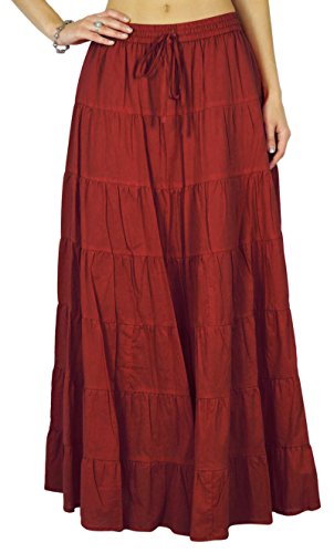 Phagun De Falda De Las Mujeres del Algodón del Verano Rojo Ladrillo Etnico Diseño Lazo De La Cintura - 42