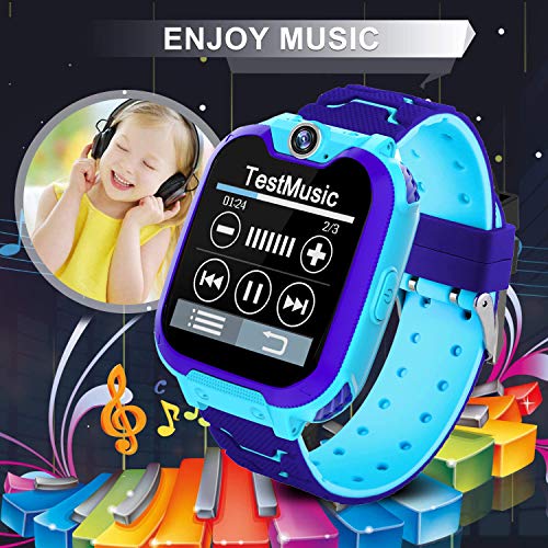 Reloj Inteligente para Niños de Pantalla Táctil con Juego de Música - Smartwatch para Niños Niña 3-12 Años (Tarjeta SD de 1GB incluida Relojes Inteligentes con Llamada SOS Cámara calculadora,Azul