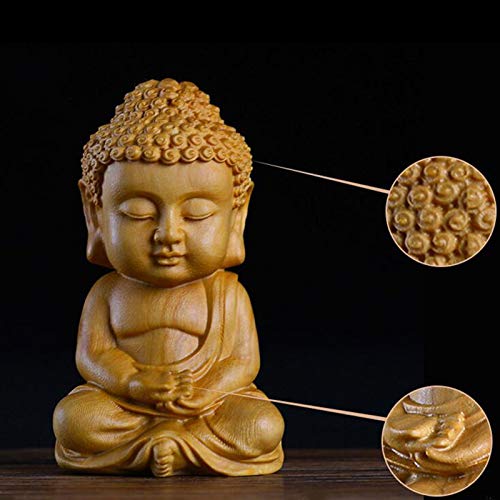 sknonr Miniatura Que se Sienta Buda meditando Estatua Decorativa Hecha a Mano Linda pequeña Escultura de Buda de Madera tamaño de la Palma Decoración