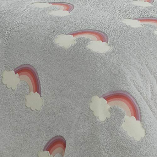 Sleepdown Juego de Funda de edredón con Funda de Almohada para Cama Individual (135 cm x 200 cm), diseño de Nubes arcoíris Que Brillan en la Oscuridad, poliéster, Color Gris y Blanco