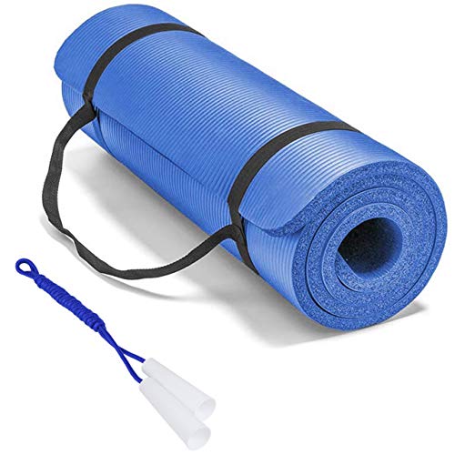 Slosy Esterilla para Yoga Antideslizante Azul 180 * 61 * 1cm + Comba Colchoneta De Pilates Estera Gym Alfombra Abdominales Alfombrilla Gimnasia Ejercicio Material Gimnasio Accesorios Gruesa