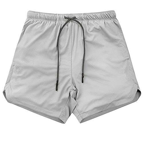 SOMTHRON - Pantalones cortos 2 en 1 para hombre, de secado rápido, para correr, fitness, con bolsillos, Primavera-verano, Sin mangas, Hombre, color Color gris., tamaño XL