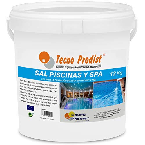 Tecno Prodist Sal Piscinas Sal Especial para la cloración Salina de Piscinas, SPA o Jacuzzis - En Cubo de 12 kg Fácil Aplicación