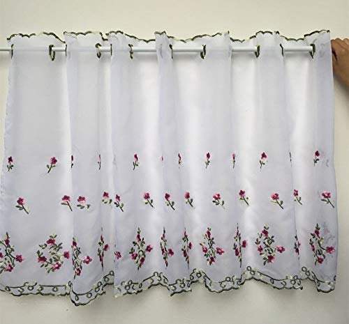 Telas aislantes aislada termal cortina de la venta Desgaste bordado floral cortina pequeña-media cortina de ventana cenefa dobladillo del cordón cortina blanca de café de la puerta del gabinete de coc