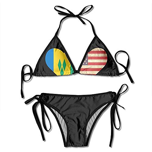 Traje de baño, la Bandera de San Vicente y Las Granadinas y la Bandera Americana Bikinis de Mujer Traje de baño Bikini de Dos Piezas con Estampado