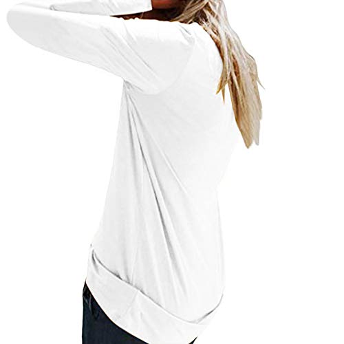 TUDUZ Camisas Mujer Manga Larga Blusas Impresión Tops Cuello Redondo Camisetas (Blanco.a, S)