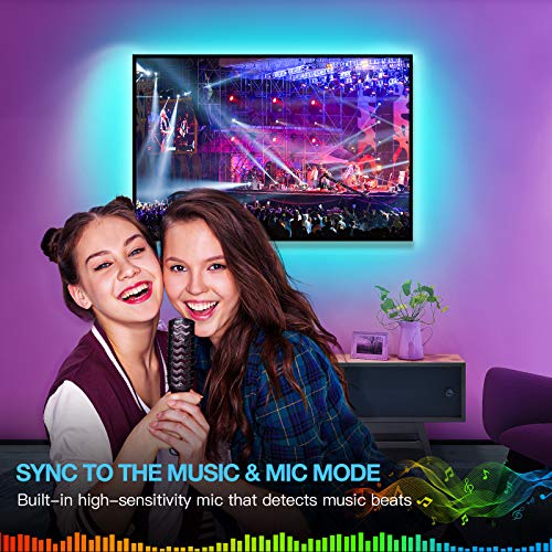 USB Tiras LED TV 3M,WOANWAY RGB Luces LED para TV con 16 Millones Colores,Bluetooth LED Tiras con Música Modo/Control de Voz y App/44 Teclas Control Remoto,LED Television para 40-60in HDTV/PC