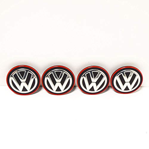 VAG Recambio Original Volkswagen - Juego 4 Piezas x Tapas Centro Ruedas Llantas de Aleación (Borde Cromado/Rojo), 5G0601171BLYC