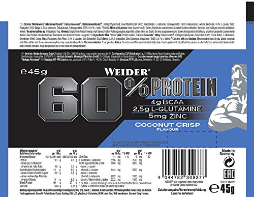 Weider 60% Barras de proteína Paquete de 24 Barras x 45 g, 27 Gramos de proteína por Barra, Vainilla y Caramelo