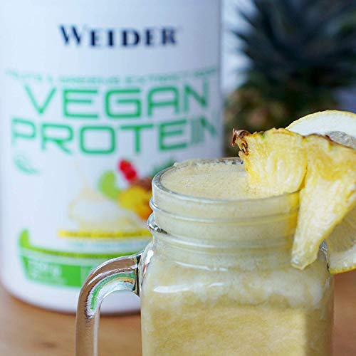 Weider Vegan Protein, Sabor Piña Colada, Proteína 100% vegetal de guisantes (PISANE)y arroz, Sin gluten, Sin lactosa, Sin aceite de palma (750 g)