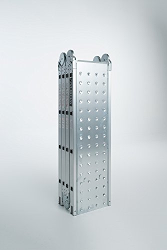 WORHAN® 4.6m Escalera Multiuso con 2 Plataformas de Acero Multifuncional Plegable Tijera Aluminio 2 Estabilizadores Bisagra Grande Nueva Generación Calidad Alta KS4.6+platforms