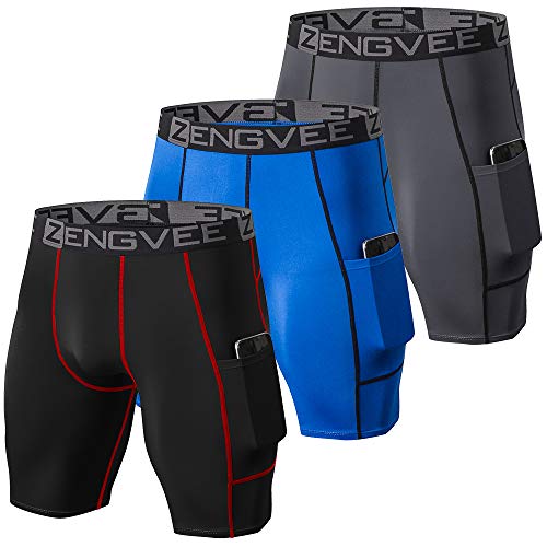 ZENGVEE 3 Piezas Pantalones Cortos Hombre Deporte de Secado Rápido para Running Hombres Deporte para Gym, Yoga, Running(Gray Black Blue-M)