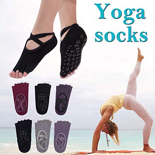 ZJHHH Yoga Calcetines Antideslizante para Las Mujeres, para Las Mujeres Antideslizante Gripsstraps, Ideal para Pilates, Pure Barre, Ballet, Danza, Descalzo Entrenamiento